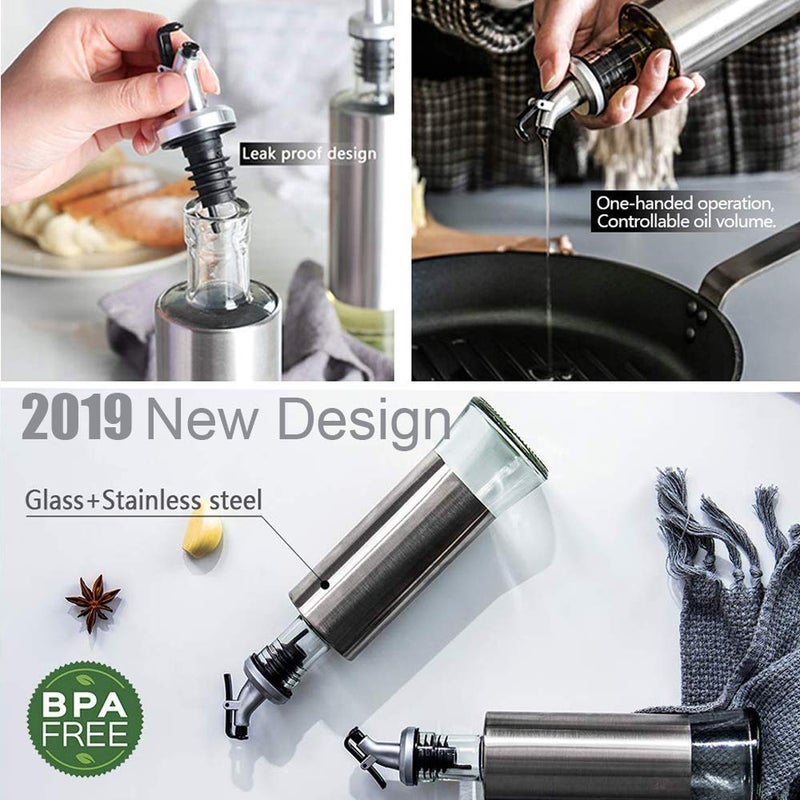 Home Stuffs Glass Oil Dispenser with Steel Cover Seasoning BottleGlass Oil Bottle Leakproof Oiler Tank Household Stainless Steel Condiment Dispenser Steel 500ml 2 Pack of 2 - Image 3