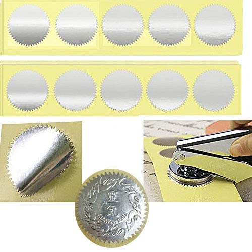 MDLG 100 Pack Blank Silver Embosser Stickers Metallic Scallop Edge Embossed Stickers Stamp Sealing Blank Certificate Self-Adhesive Stickers (Silver) - Image 1