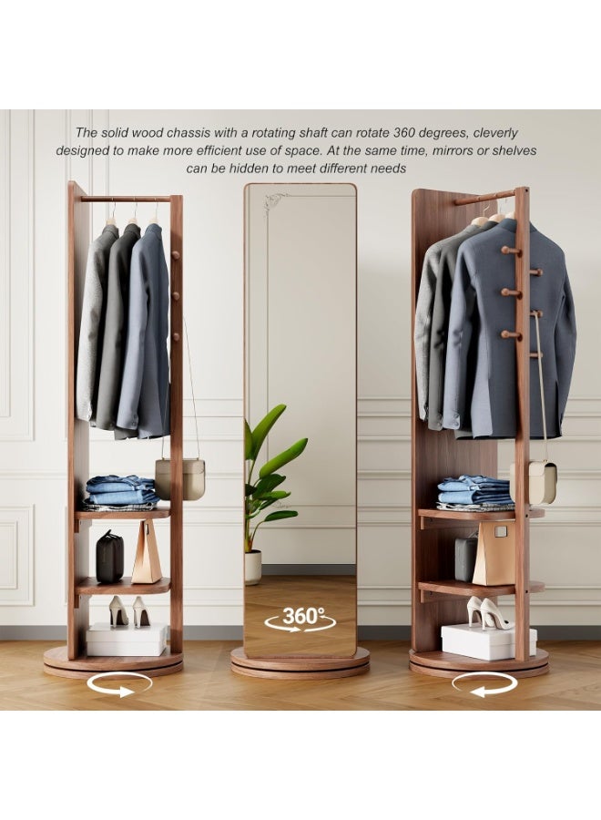 Bluejw Full-Length Mirror Standing Modern and Simple Oval 360° Rotating Storage Partition Floor Rolling Dressing Mirror Wooden Movable Three-Dimensional Large Mirror - Image 4