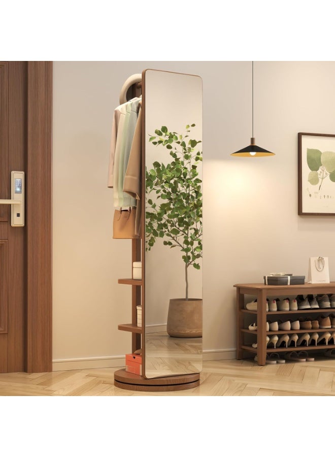 Bluejw Full-Length Mirror Standing Modern and Simple Oval 360° Rotating Storage Partition Floor Rolling Dressing Mirror Wooden Movable Three-Dimensional Large Mirror - Image 1