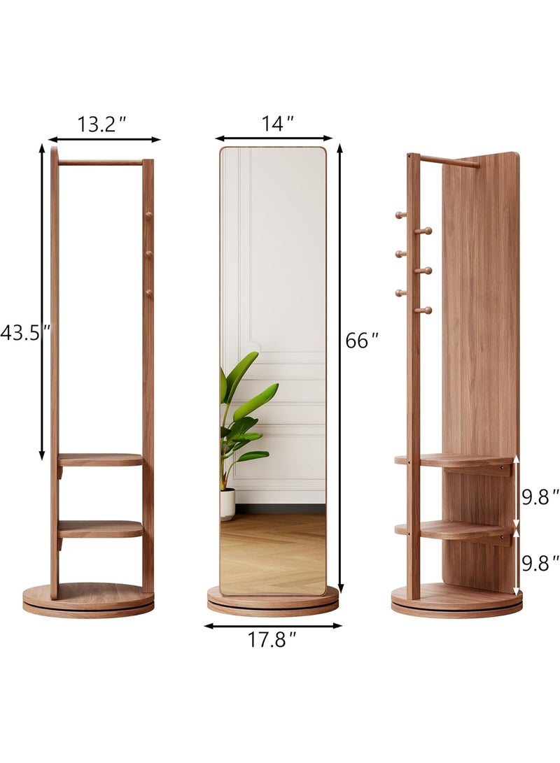 Bluejw Full-Length Mirror Standing Modern and Simple Oval 360° Rotating Storage Partition Floor Rolling Dressing Mirror Wooden Movable Three-Dimensional Large Mirror - Image 2