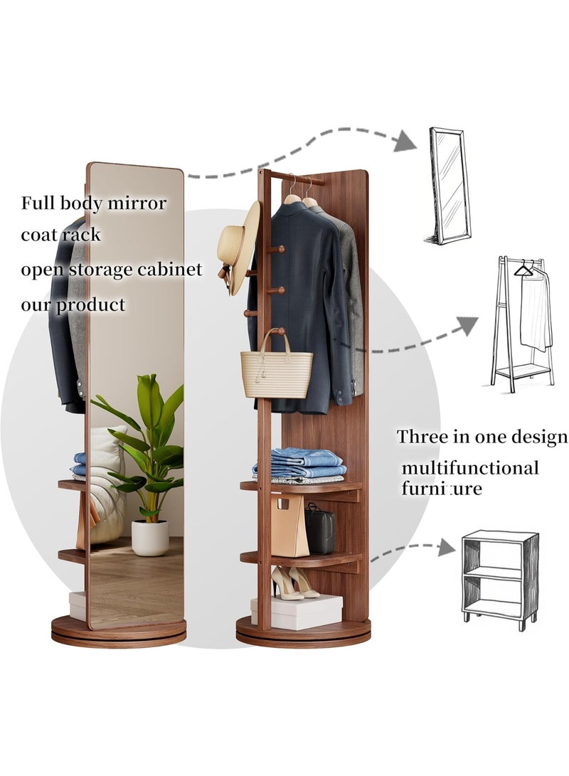 Bluejw Full-Length Mirror Standing Modern and Simple Oval 360° Rotating Storage Partition Floor Rolling Dressing Mirror Wooden Movable Three-Dimensional Large Mirror - Image 3