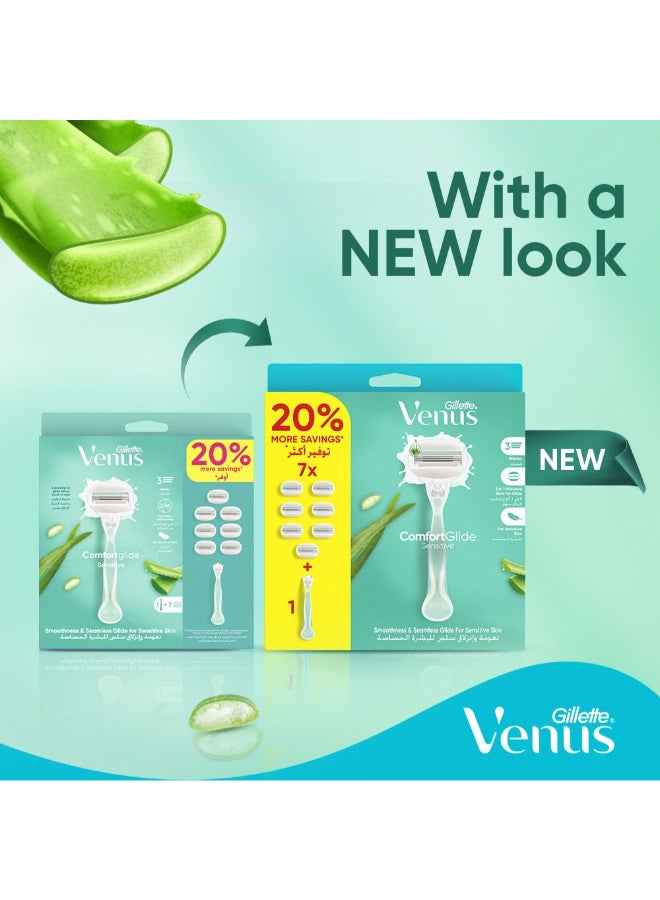 Venus شفرة حلاقة جيلت فينوس كومفورت جلايد سنسيتيف مع قضبان جل + 7 شفرات استبدال، للبشرة الحساسة - Image 5