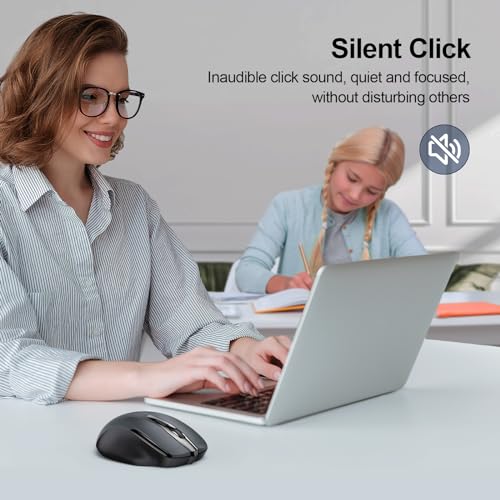 TECKNET Wireless Mouse (2.4G & BT5.0/3.0) Silent 4800 DPI Computer USB A & Bluetooth Mouse 6 Buttons, Wide Compatibility - Grey - Image 5