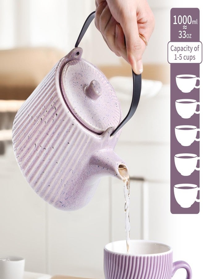 Yundu Purple Porcelain Teapot 1000 ml with Removable Tea Infuser and Tea Strainer for Loose Tea - Image 2