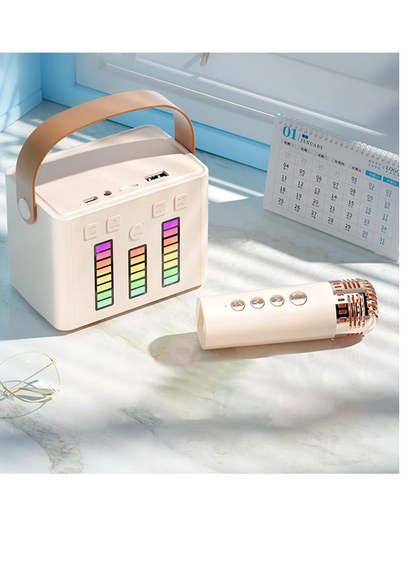Generic Karaoke Machine Portable Bluetooth Speaker System With 1 Wireless Microphones Home Family Singing Speaker White -Coloured  - Image 3