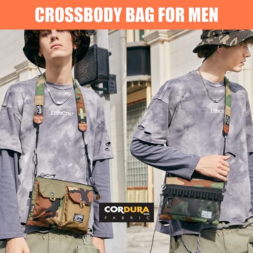 RE ROUGH ENOUGH Rough Enough Tactical Crossbody Bag Sling Bag for Men Cell Phone Purse With Shoulder Detachable Camera Strap Travel Adventure Outdoor Gear Camo Cordura - Image 2