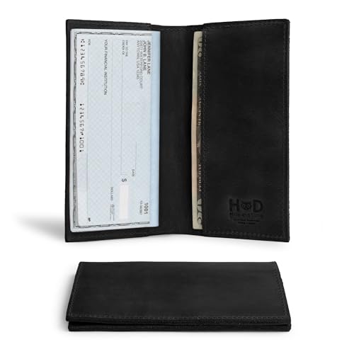 Hide & Drink Hide Drink Checkbook Cover Minimalist Organizer for Personal or Business Finances Bill Holder Full Grain Leather Handmade Charcoal Black - Image 1
