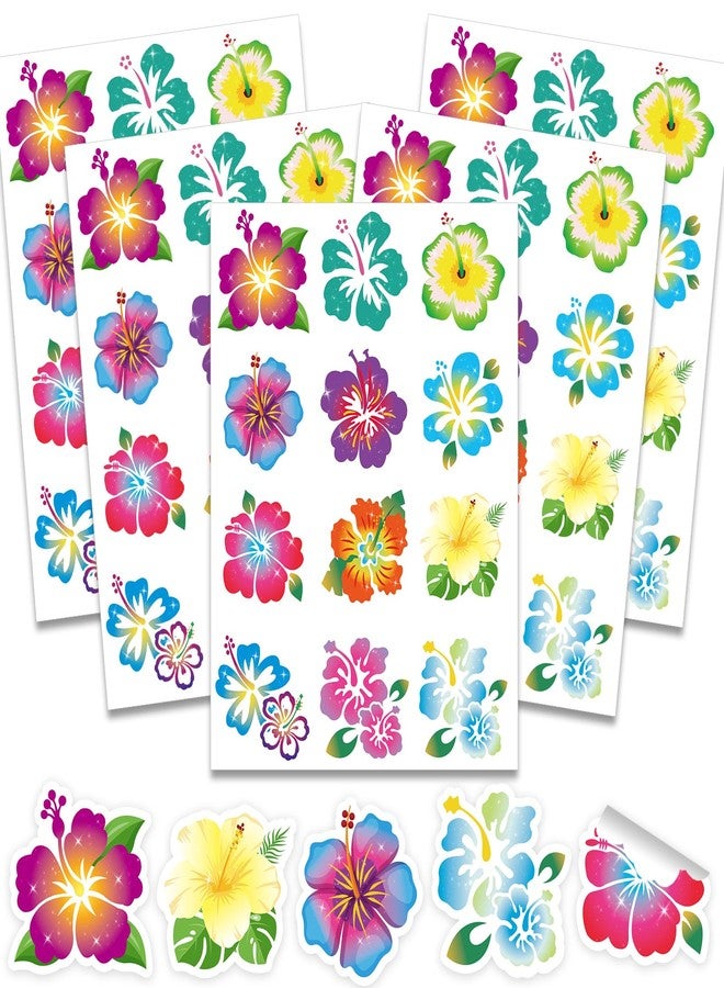 HOWAF 288pcs Hibiscus Stickers Hawaiian Tropical Luau Stickers Hawaii Flower Self Adhesive Sticker Hibiscus Flower Label Sticker for Summer School Kids Crafts Supplies, Aloha Flowers Decals - Image 1