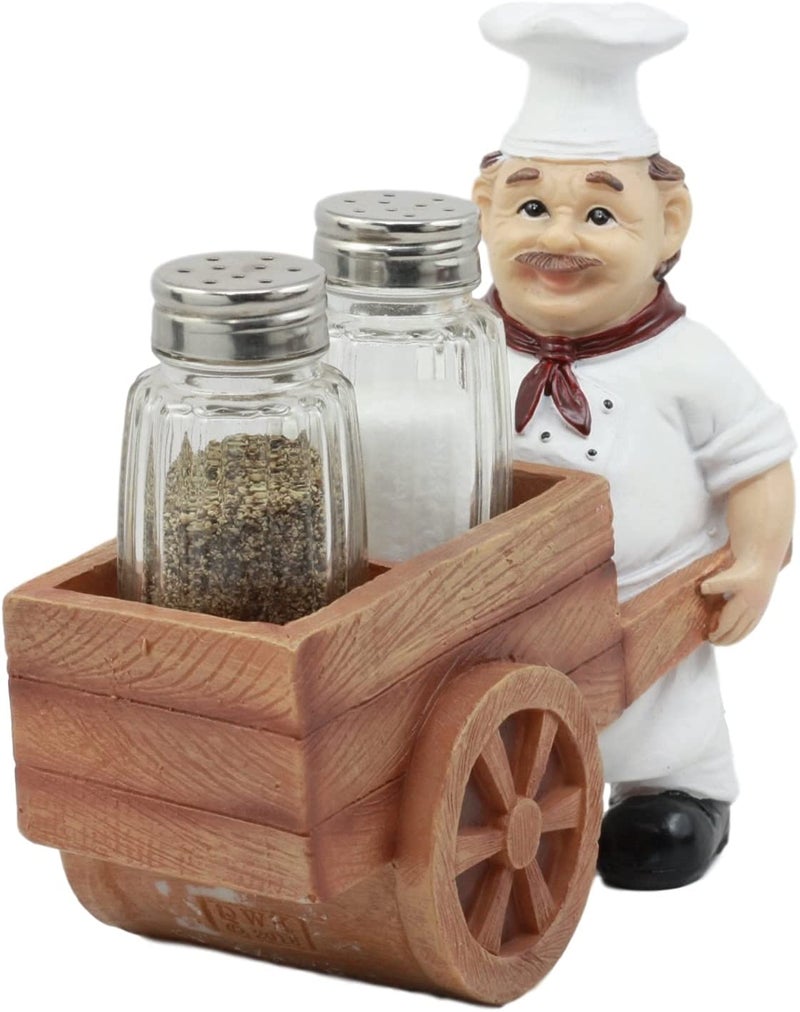 Ebros Spice A La Carte Delivery Master Iron Chef Pushing Wheelbarrow Cart Salt And Pepper Shakers Holder Figurine Statue 65Long