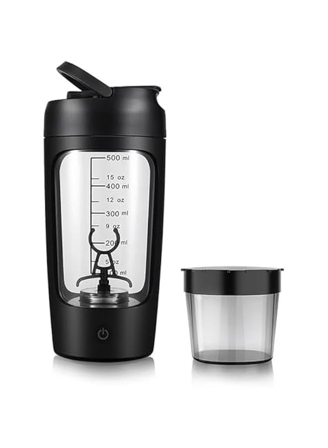 Electric Protein Shaker Bottle, 650Ml Blender Bottles with Powder Cup, Portable Blender, Tritan and BPA Free Material, Pre Workout Mixer for Gym and Fitness (Black) - Image 1