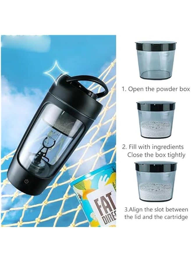 Electric Protein Shaker Bottle, 650Ml Blender Bottles with Powder Cup, Portable Blender, Tritan and BPA Free Material, Pre Workout Mixer for Gym and Fitness (Black) - Image 4