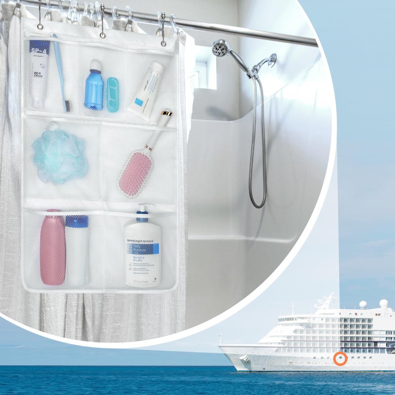 أف-كولور F -Color Mesh Dower Caddy Hanging - منظم الدش الجاف السريع 7 جيوب الحمام منظم حقيبة حقيبة لروح سفن شامبو صابون لوف أبيض 2 حزمة - Image 1