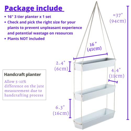 LáLáGreen LaLaGreen Hanging Wall Planter - 16 Inch Three Tier Plant Hanger for Succulent Indoor Herb Planter Modern White Boho Metal Wall Plant Holder Decor, Vertical Garden Hanging Planter Shelf Large Outdoor - Image 2