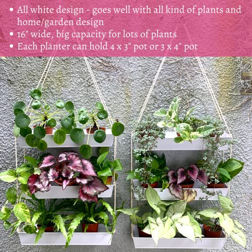 LáLáGreen LaLaGreen Hanging Wall Planter - 16 Inch Three Tier Plant Hanger for Succulent Indoor Herb Planter Modern White Boho Metal Wall Plant Holder Decor, Vertical Garden Hanging Planter Shelf Large Outdoor - Image 5