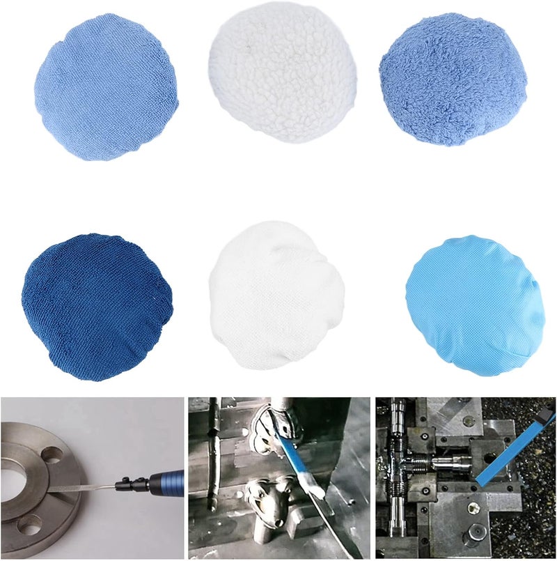 28Pcs Buffer Bonnets Set, 4 Materials Polishing Waxers Pads for Car and Furniture, Fleece Terry Cloth Lamb Wool Non Woven Bonnet Compatible with Polishing Machine - Image 3