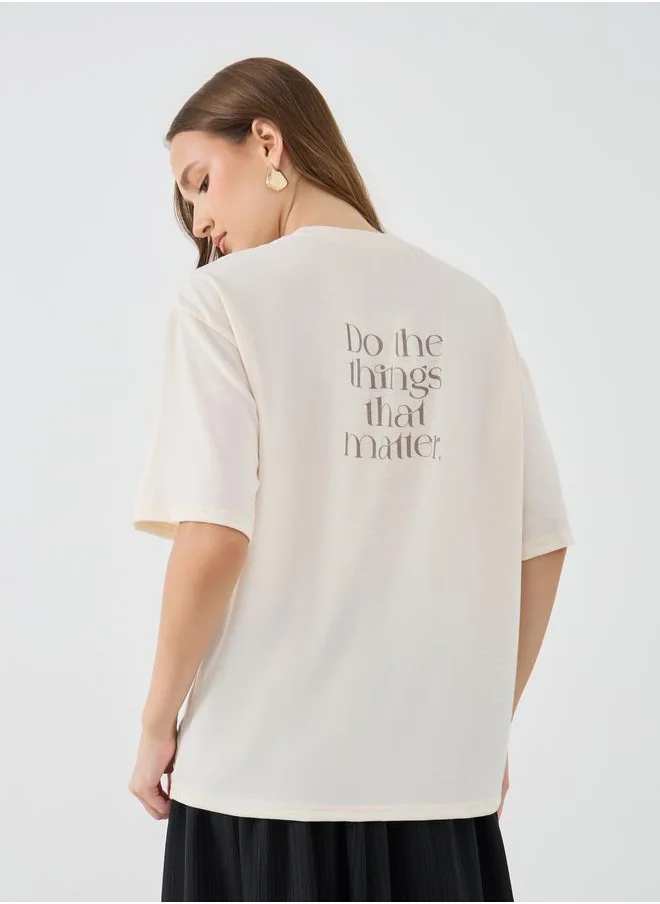 تايك تو Take Two Slogan Print Oversize T-Shirt