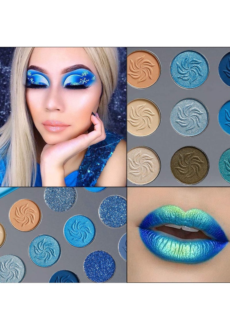 Blue Eyeshadow Palette Matte Shimmer Makeup Eyes Highly Pigmented Waterproof Eye Shadow Vegan Nude Silver Grey - Image 4