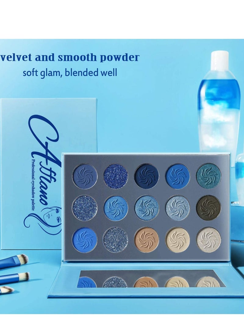 Blue Eyeshadow Palette Matte Shimmer Makeup Eyes Highly Pigmented Waterproof Eye Shadow Vegan Nude Silver Grey - Image 5