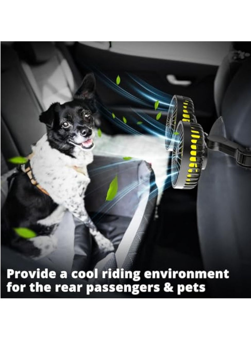 KASTWAVE Car Fan for Backseat, USB Car Cooling Fans for Backseat, Dual Head Car Seat Fan, 3 Speeds Strong Wind 360° Rotatable Vehicle Rear Headrest Fan for Car, Air Circulation Car Fans with Adjustable Clip - Image 3