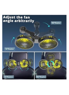KASTWAVE Car Fan for Backseat, USB Car Cooling Fans for Backseat, Dual Head Car Seat Fan, 3 Speeds Strong Wind 360° Rotatable Vehicle Rear Headrest Fan for Car, Air Circulation Car Fans with Adjustable Clip  - Image 2