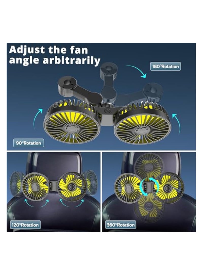KASTWAVE Car Fan for Backseat, USB Car Cooling Fans for Backseat, Dual Head Car Seat Fan, 3 Speeds Strong Wind 360° Rotatable Vehicle Rear Headrest Fan for Car, Air Circulation Car Fans with Adjustable Clip - Image 2