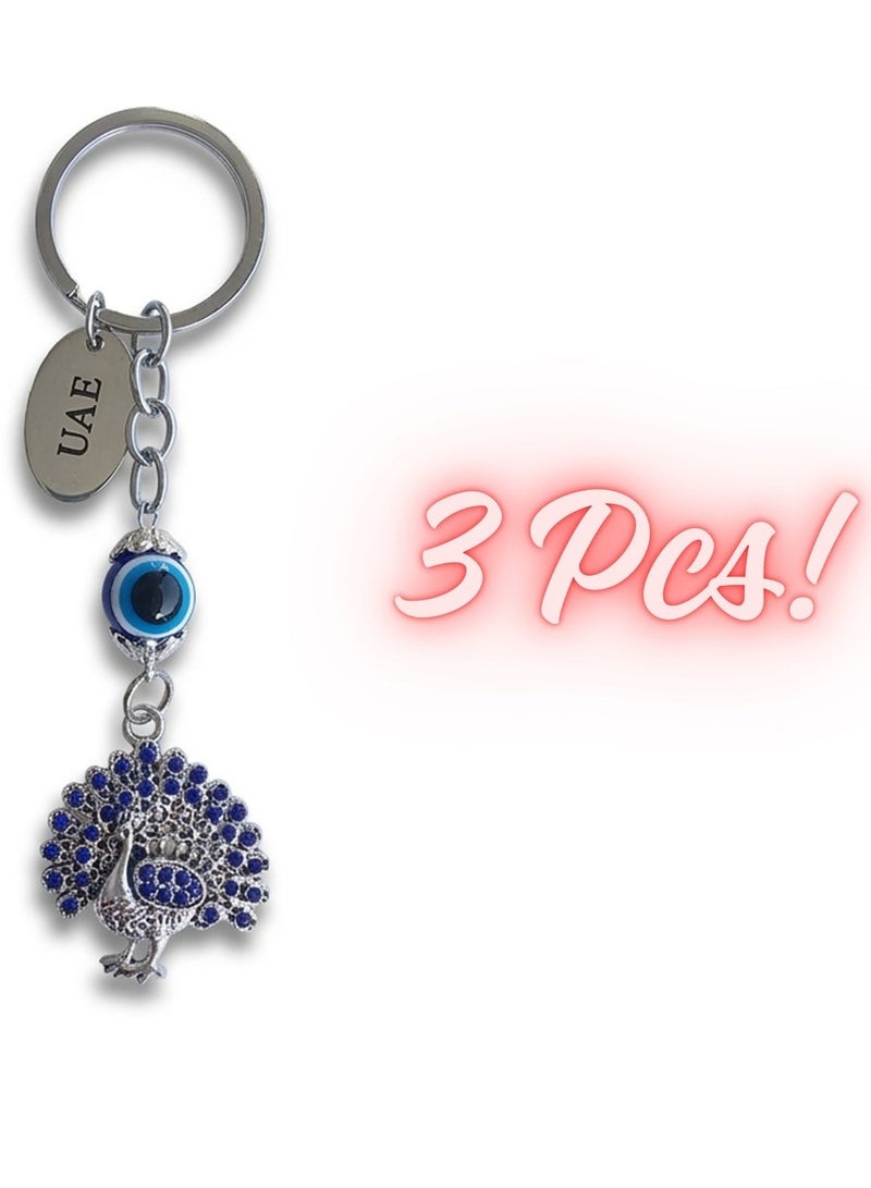 Souvenir Souq Stylish Peacock Blue  Eye Keychain 3pcs designed to offer protection and elegance. Perfect for daily use, gifting, or adding a cultural touch to your accessories - Image 1