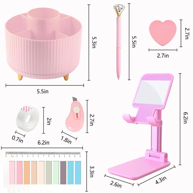 suniya Office Supplies,Desk Accessories,with Stapler,Tape Dispenser,Staple Remover,Scissor,Ballpoint Pen,Sticky Notes,Clear Tape,Staples,Desk Organizer,Phone Stand,Binder,Index Tabs,Best gift set(Pink) - Image 5