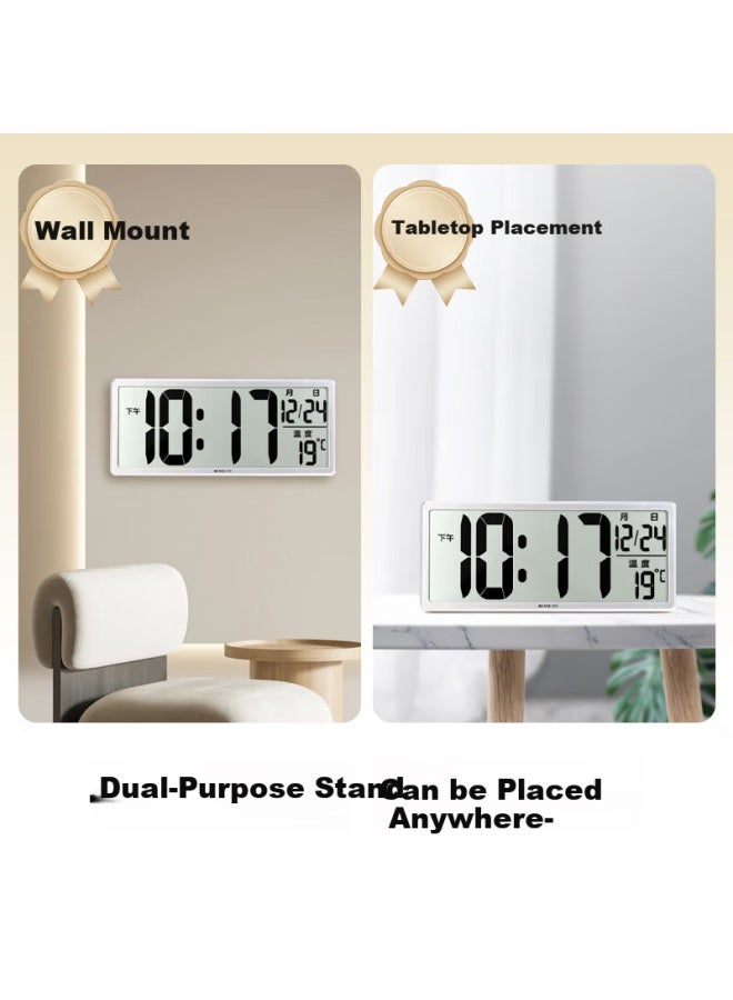 Hense Large Screen Electronic Clock Living Room Wall Clock Desktop Clock Wall Clock Table Clock Alarm Clock Creative Seat Clock Ha88a Silver - Image 4