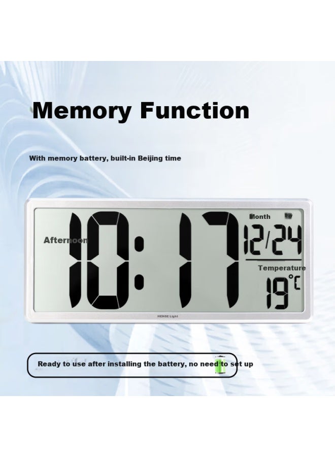 Hense Large Screen Electronic Clock Living Room Wall Clock Desktop Clock Wall Clock Table Clock Alarm Clock Creative Seat Clock Ha88a Silver - Image 3