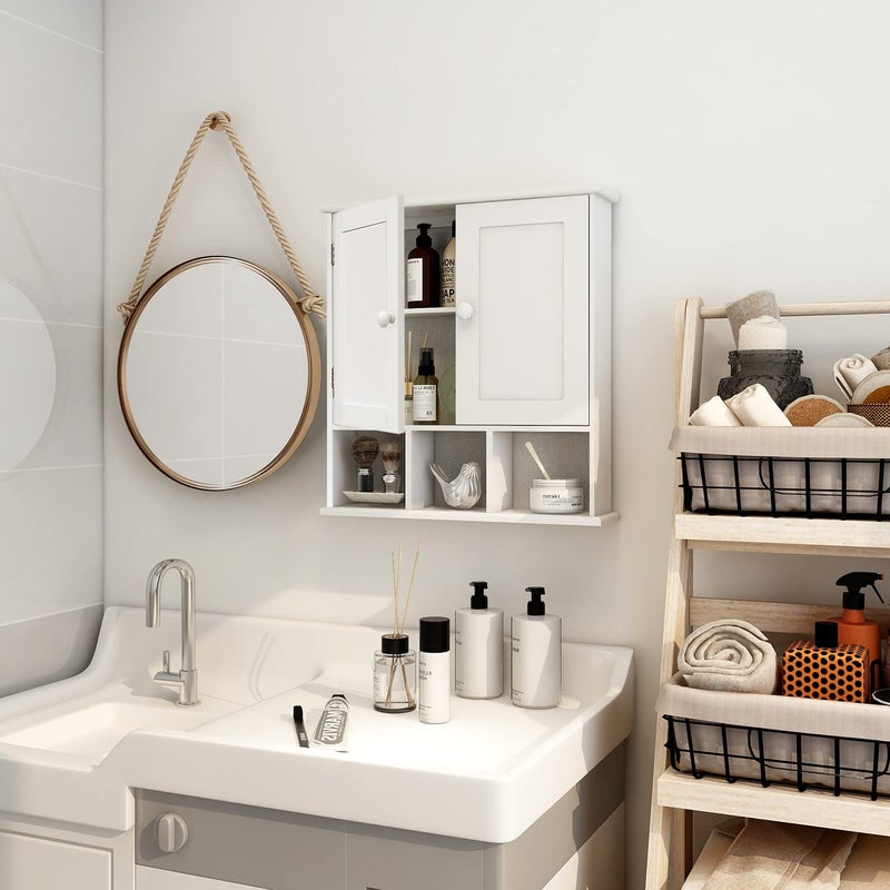 TaoHFE White Bathroom Wall Cabinet with 2 Door Adjustable Shelves,Over The Toilet Storage White Wall Mounted Medicine Cabinets for Bathroom Laundry Room Kitchen - Image 2