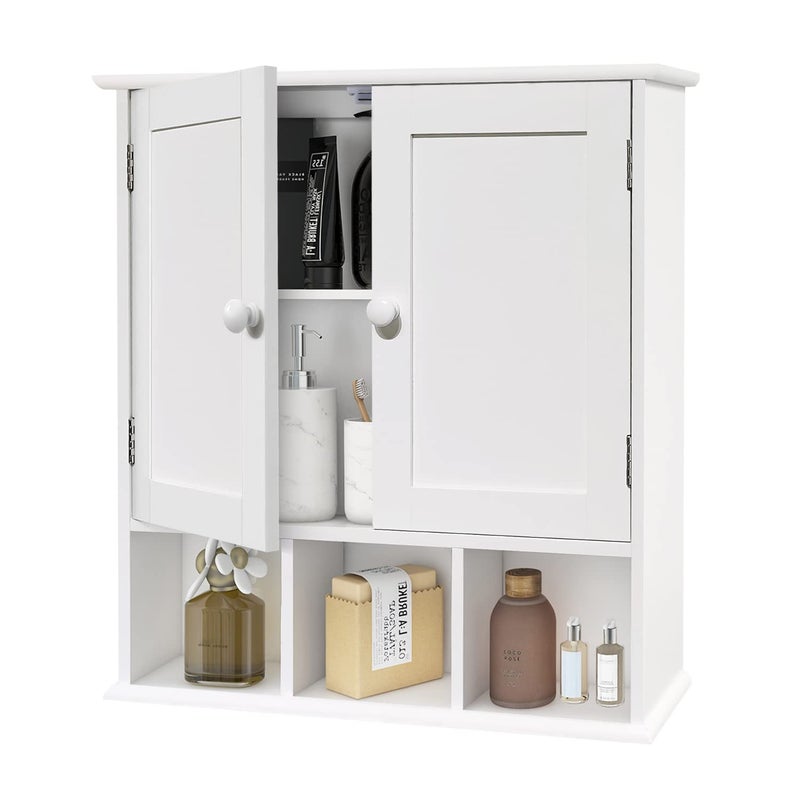 TaoHFE White Bathroom Wall Cabinet with 2 Door Adjustable Shelves,Over The Toilet Storage White Wall Mounted Medicine Cabinets for Bathroom Laundry Room Kitchen - Image 1