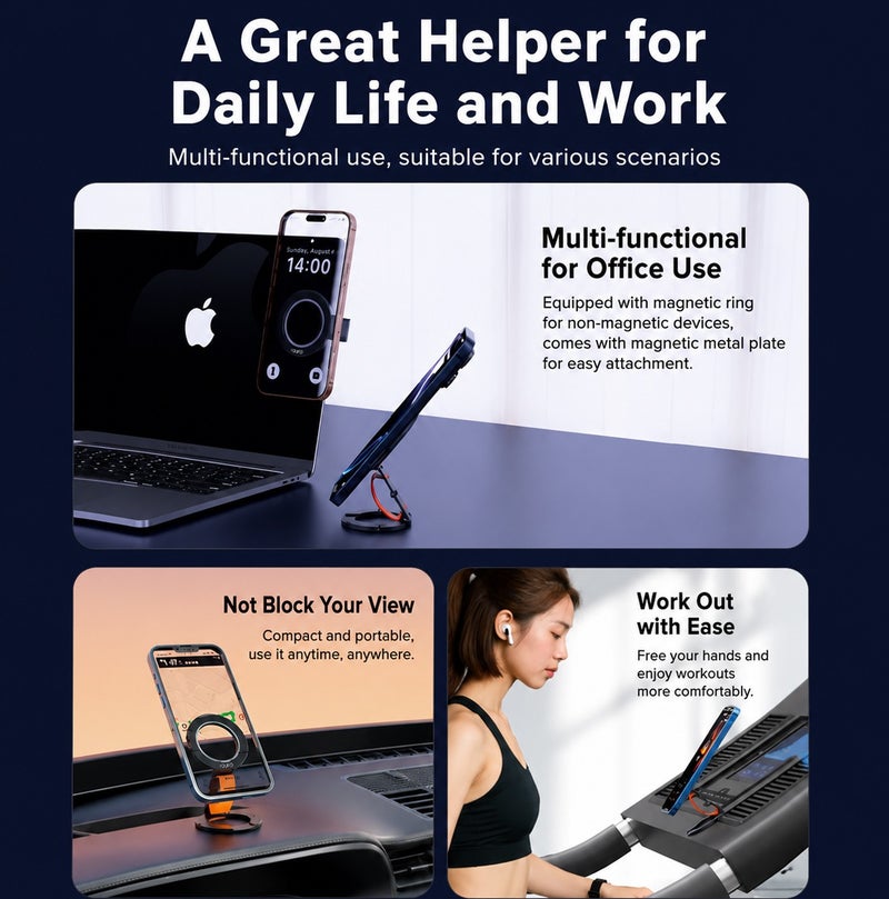 YOUFO Y4944 Magnetic Phone Ring Holder Stand, Foldable Metal Finger Grip Ring, Magnetic Phone Stand, Desktop Mobile Holder, Selfie Grip, 360 Degree Rotation, Universal Smartphone Accessory for Office Home Travel Car Use ERPCY4944 - Image 4