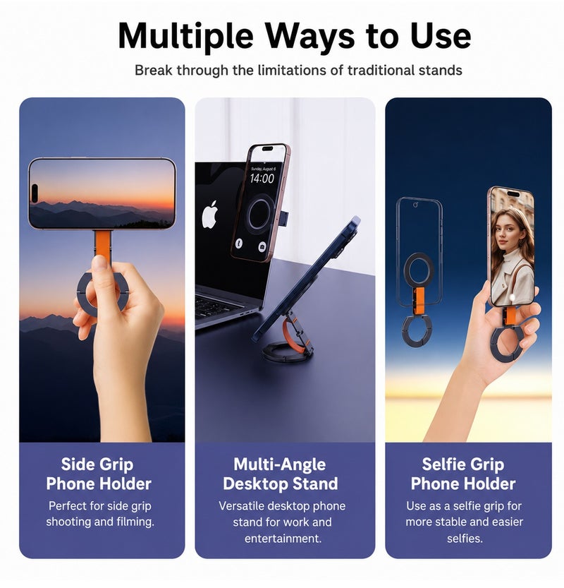 YOUFO Y4944 Magnetic Phone Ring Holder Stand, Foldable Metal Finger Grip Ring, Magnetic Phone Stand, Desktop Mobile Holder, Selfie Grip, 360 Degree Rotation, Universal Smartphone Accessory for Office Home Travel Car Use ERPCY4944 - Image 2