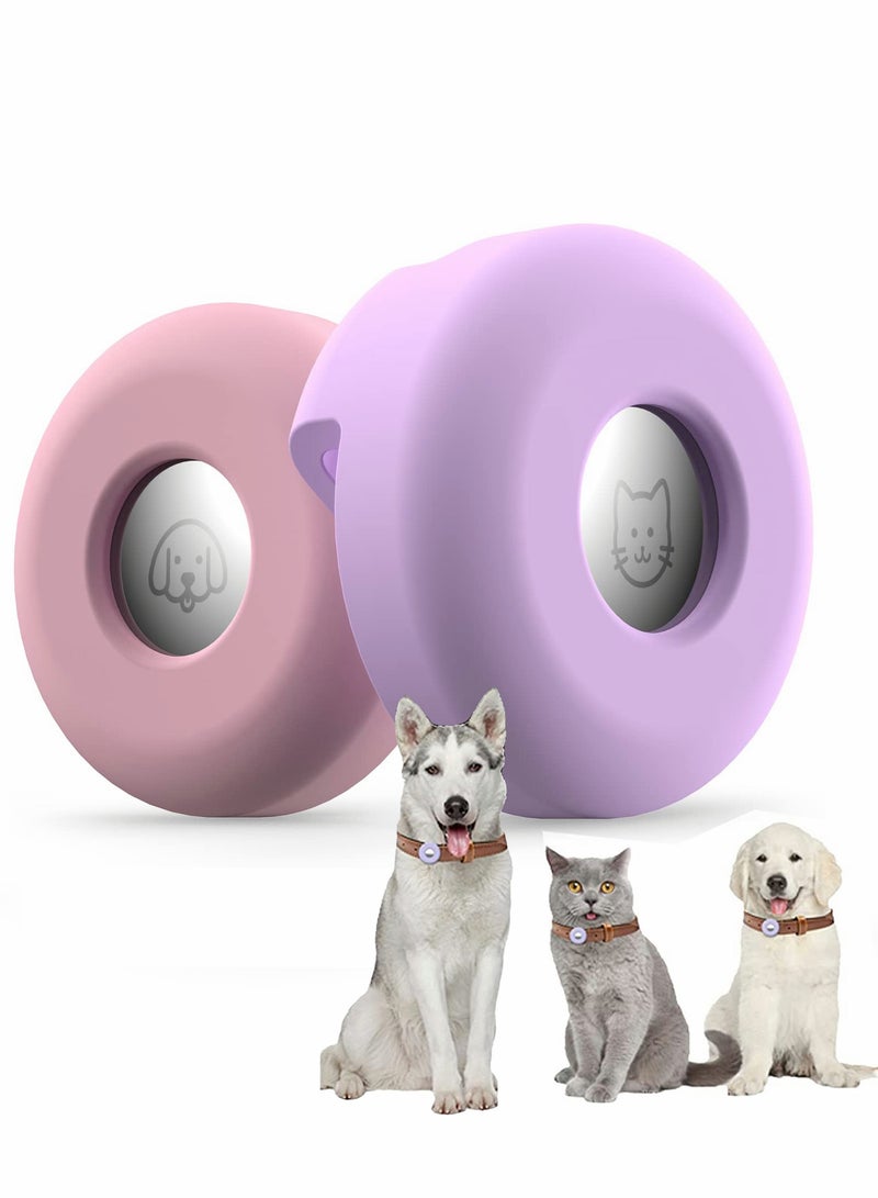 SYOSI 2 PCS Air tag Dog Collar Holder, Silicone Pet Case for Apple Tags, Anti-Lost Tag Holder Compatible with Cat Collars Charms Accessories, Pink Purple - Image 1