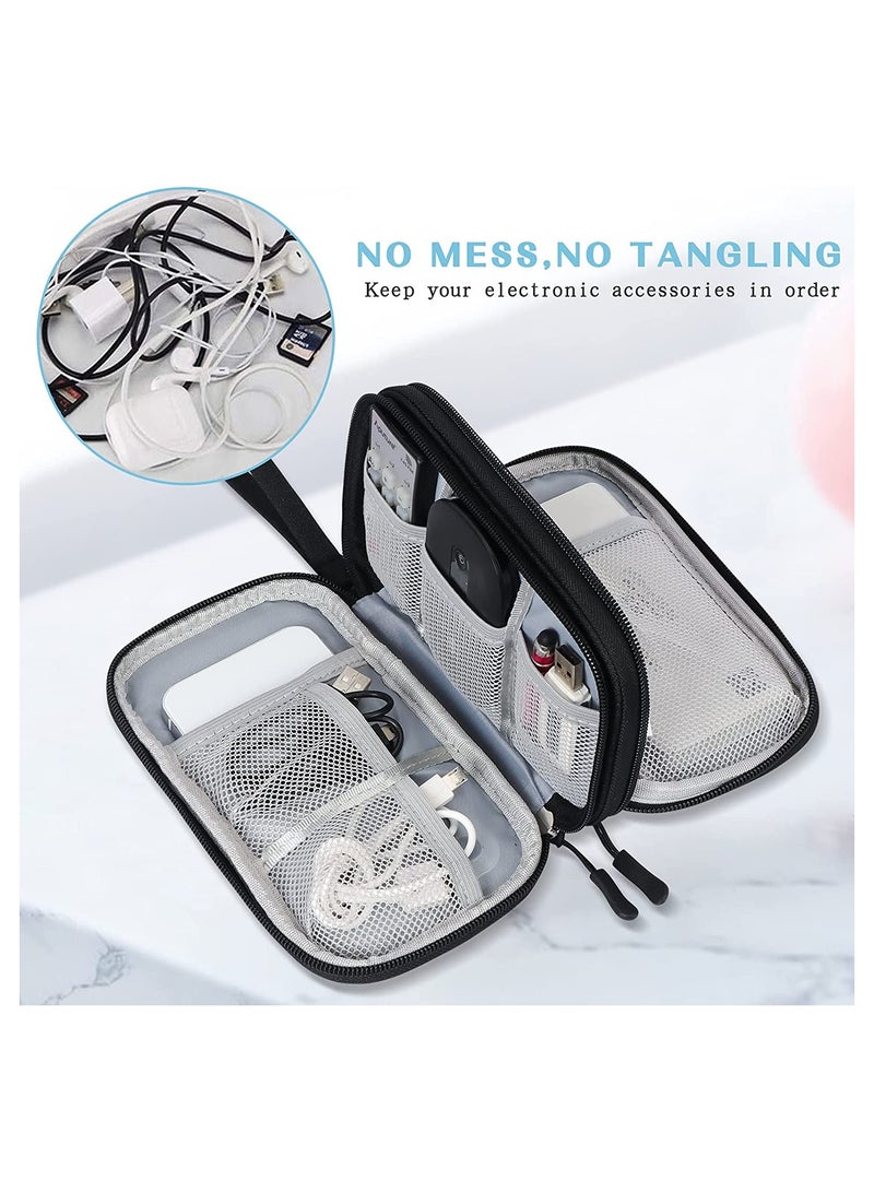 حقيبة تنظيم الإلكترونيات المحمولة مقاومة للماء بتصميم طبقتين لتخزين الكابلات والشواحن والهواتف والسماعات الإلكترونية باللون الأسود. - Image 5
