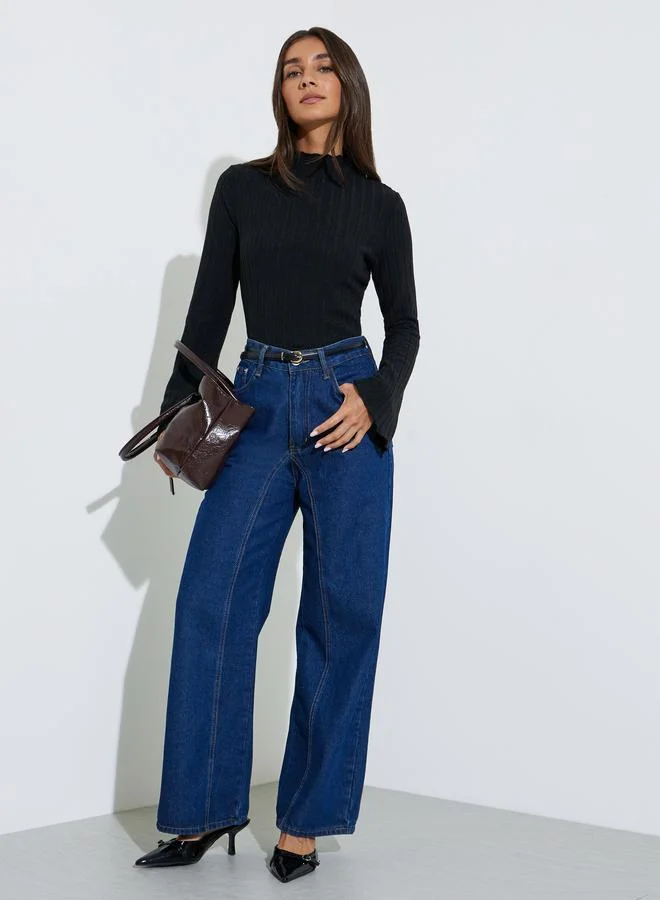 ستايلي Black Ribbed Knit Long Sleeve Top