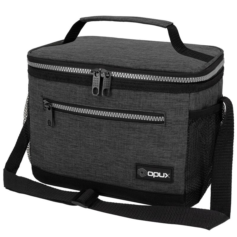opux Insulated Lunch Box Men Women Lunch Bag for Work School Leakproof Soft Cooler Tote Adult Large Lunch Pail Kids Boys Girls Picnic Beach Food Bag with Shoulder Strap Charcoal