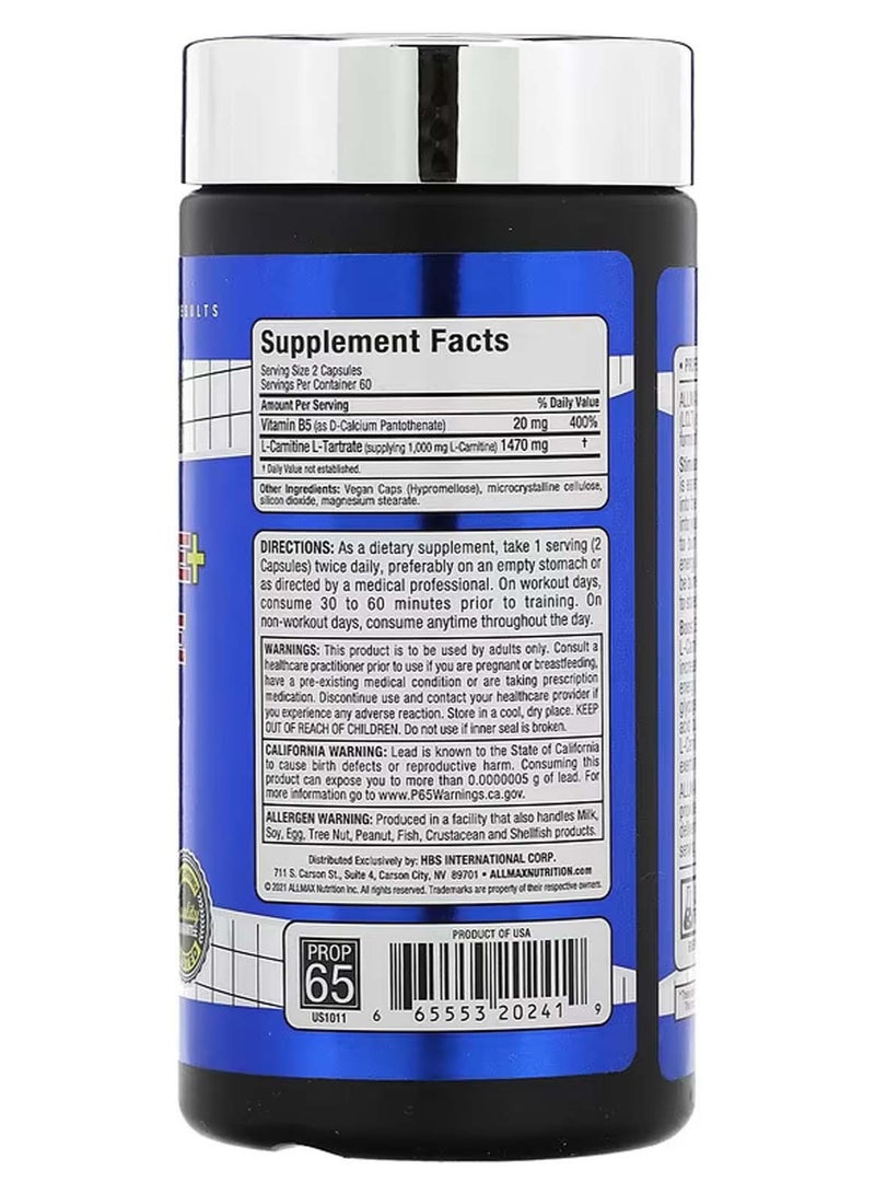 أول ماكس ل-كارنيتين + طرطرات، يساعد على زيادة الكتلة العضلية بدون دهون - 120 كبسولة - Image 2