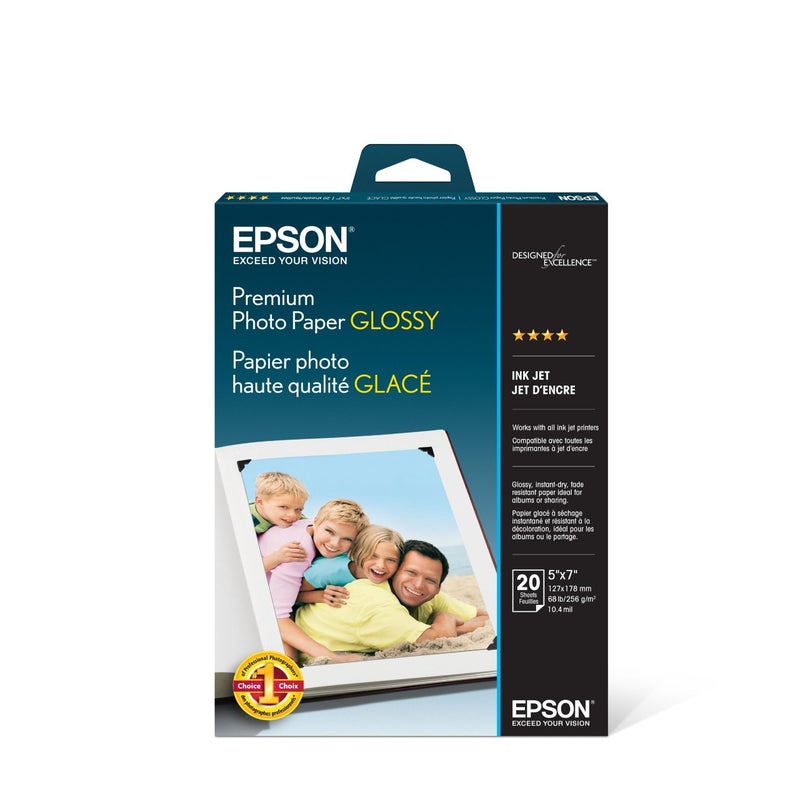 Epson S041464 Premium Photo Paper, 68 Lbs., High-Gloss, 5 X 7 (Pack Of 20 Sheets)