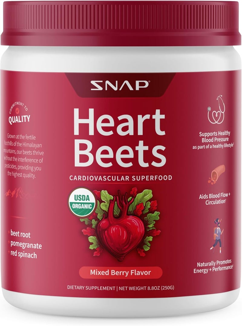 Snap Supplements Heart Beets Organic Beet Root Powder Cardiovascular Support Supplement for Men  Women Beets Pomegranate B Vitamins  Red Spinach Heart Health Support 30 Servings Mixed Berry - Image 1