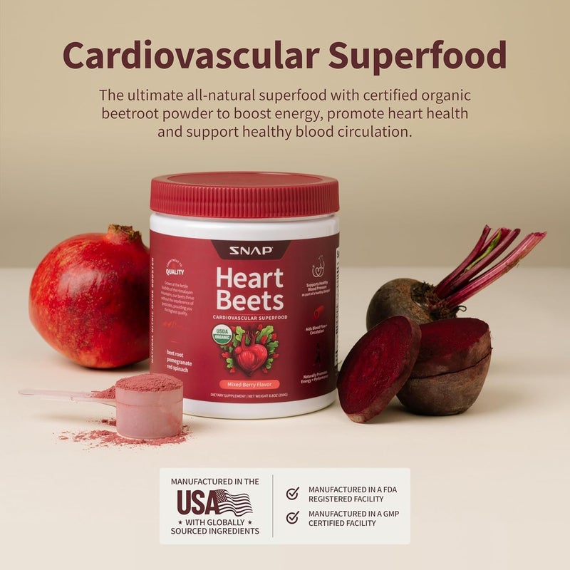 Snap Supplements Heart Beets Organic Beet Root Powder Cardiovascular Support Supplement for Men  Women Beets Pomegranate B Vitamins  Red Spinach Heart Health Support 30 Servings Mixed Berry - Image 5