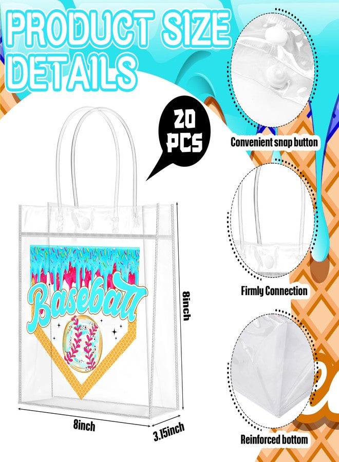 Wesnoy 20 Pcs Baseball Ice Cream Drip Goodie Bags with Handles Reusable Baseball Treat Bags for Candy Birthday Party Supplies 8 x 8 x 3.15'' - Image 2