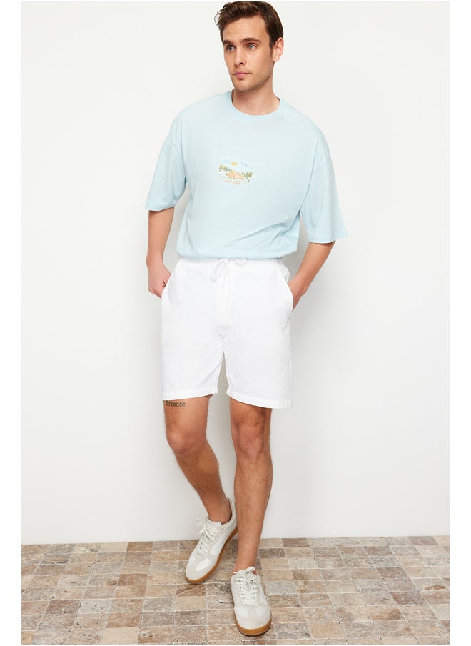 trendyol White Loose Fit Cotton Laced Shorts TMNSS23SR00056  - Image 3