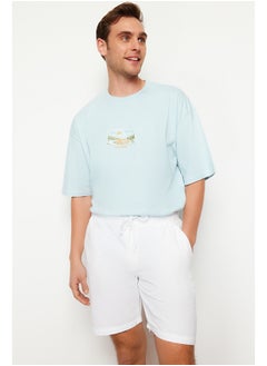 trendyol White Loose Fit Cotton Laced Shorts TMNSS23SR00056  - Image 2
