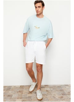 trendyol White Loose Fit Cotton Laced Shorts TMNSS23SR00056  - Image 4