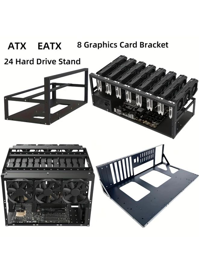 حامل ATX 8 فتحات بطاقة 24 رف قرص صلب هيكل كمبيوتر يدعم اللوحات الأم Micro ATX و XL ATX و Mini ITX متوافق بشكل كامل مع مبيت بطاقة الرسوميات GPU - Image 1