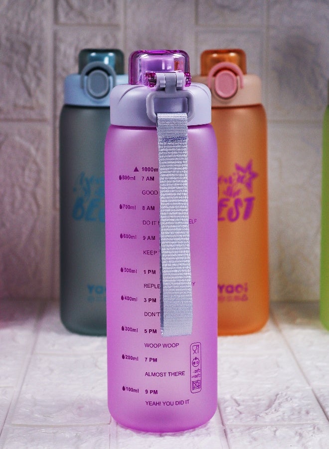 توشيونيكس زجاجة مياه ياوي بيست هايدرو بي كيه التحفيزية، سعة 1000 مل، مصنوعة من البلاستيك الخالي من مادة BPA، ومضادة للتسرب، مع مؤشر للوقت وحزام حمل، وغطاء قلاب، وزجاجة مياه رياضية غير سامة وقابلة لإعادة الاستخدام للمدرسة، وصالة الألعاب الرياضية، والمكتب، والأنشطة الخارجية، والسفر، مع خاصية تتبع الترطيب للأطفال والكبار. - Image 2