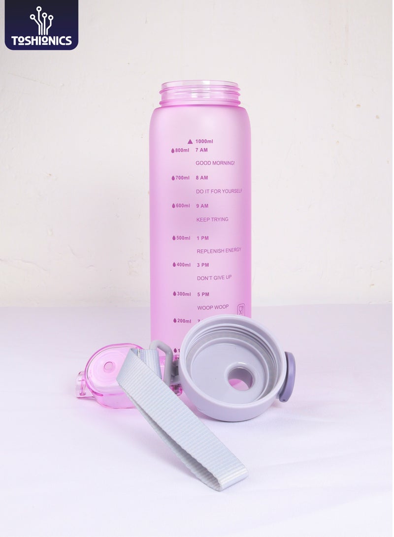 توشيونيكس زجاجة مياه ياوي بيست هايدرو بي كيه التحفيزية، سعة 1000 مل، مصنوعة من البلاستيك الخالي من مادة BPA، ومضادة للتسرب، مع مؤشر للوقت وحزام حمل، وغطاء قلاب، وزجاجة مياه رياضية غير سامة وقابلة لإعادة الاستخدام للمدرسة، وصالة الألعاب الرياضية، والمكتب، والأنشطة الخارجية، والسفر، مع خاصية تتبع الترطيب للأطفال والكبار. - Image 1
