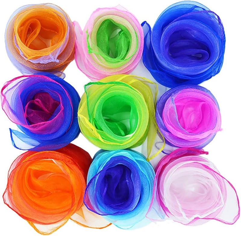 GSHLLO 12 قطعة من أوشحة الرقص متدرجة اللون، أوشحة مربعة قديمة لألعاب الخفة والعروض السحرية - Image 2